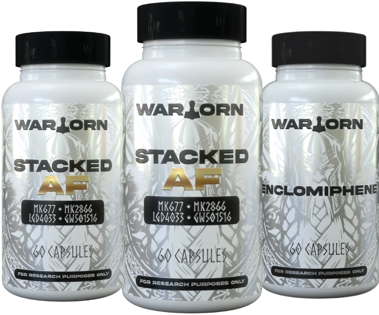 2 x Stacked AF and 1 x Enclomiphene research compound bottles